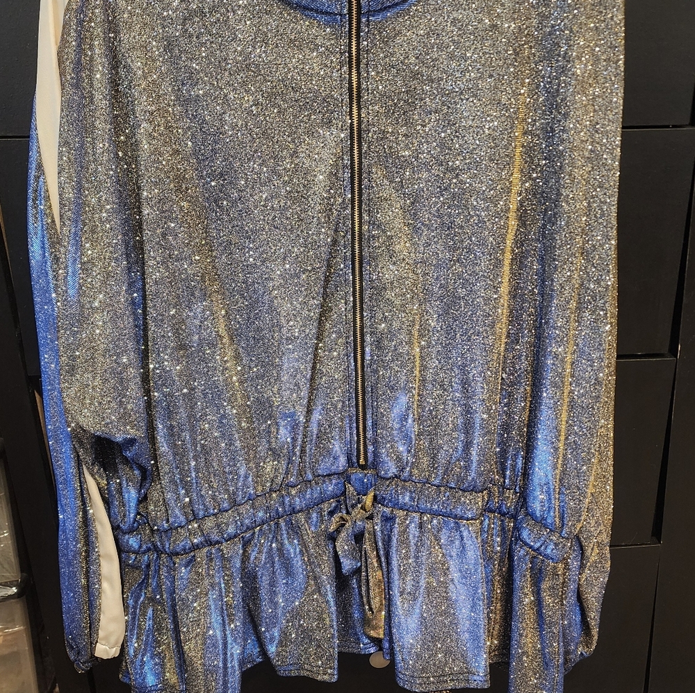 Ashley Stewart Silver and White Zip-Up Jacket